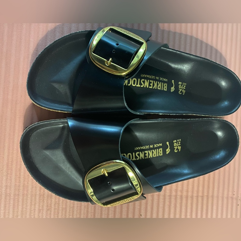 Birkenstock Madrid Big Buckle High Shine Black Sandals